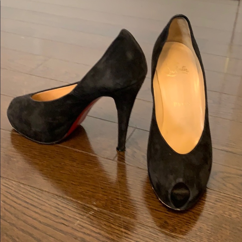 Christian Louboutin Black Suede Peep Toe Heel - 36
